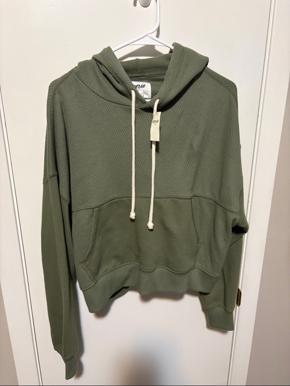 aerie is NWT Olive Waffle-Texture Pullover Hoodie